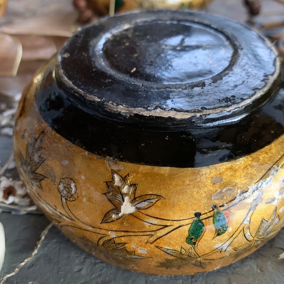 ANTIQUE HAND-PAINTED INDIAN KASHMIRI BRASS INLAY DECORATIVE BOWL - Picture 8 of 10